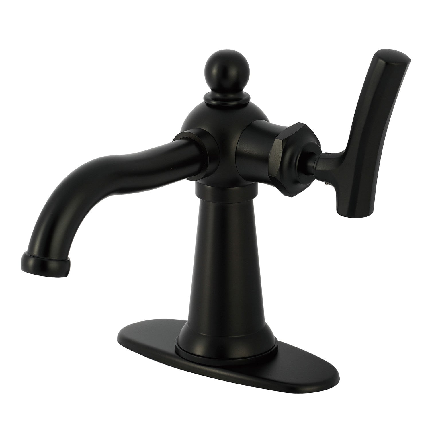 Kingston Tulare KSD3540TKL - Hallerbos One-Handle 1-Hole Bathroom Faucet with Deck Plate and Push Pop-Up Drain, Matte Black — image 1
